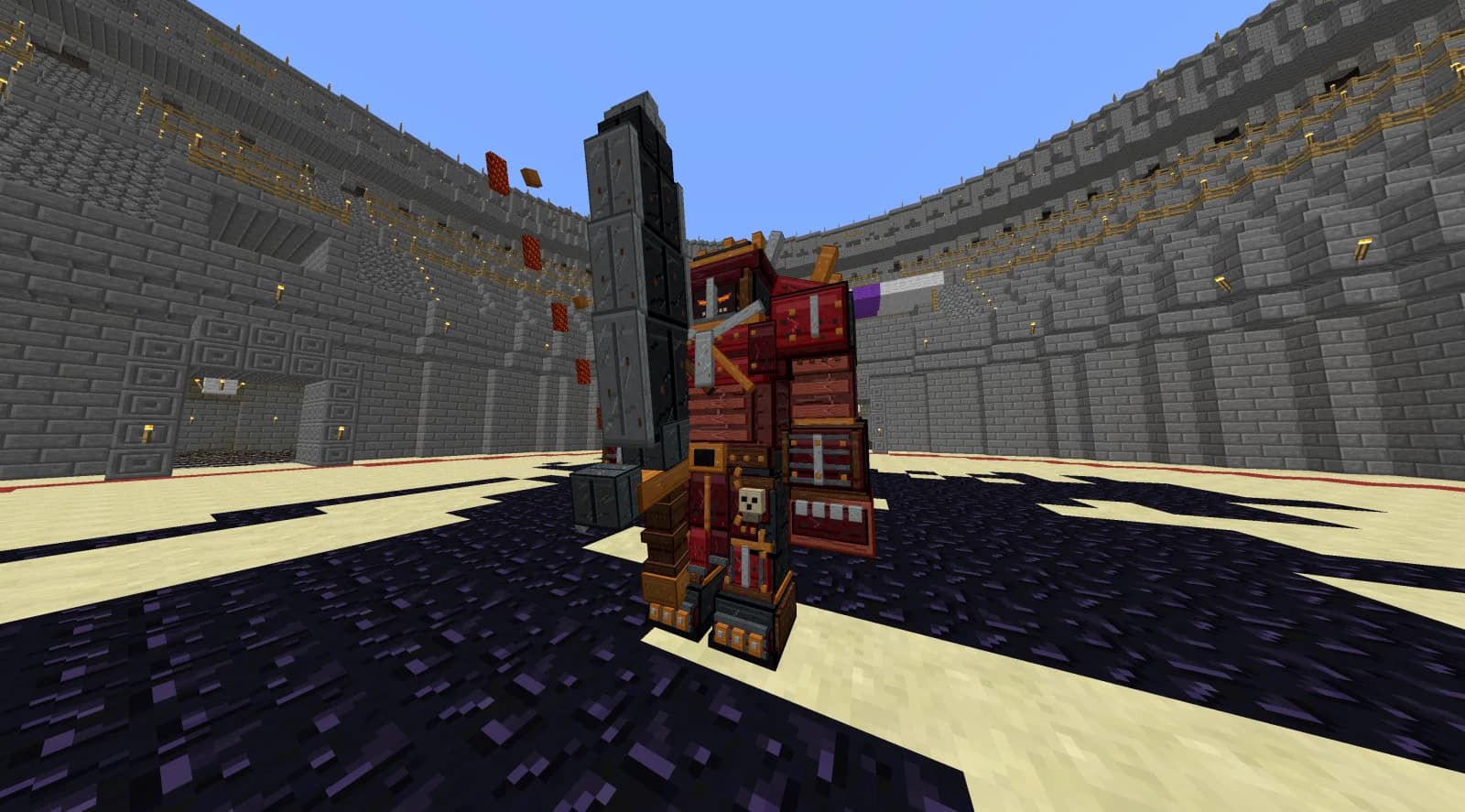 The Colosseum Tyrant carrying its furnace shield in the Grand Colosseum